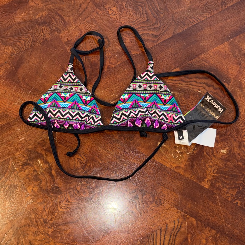 Hurley Black and Multicolor Triangle Bikini Top- Reversible